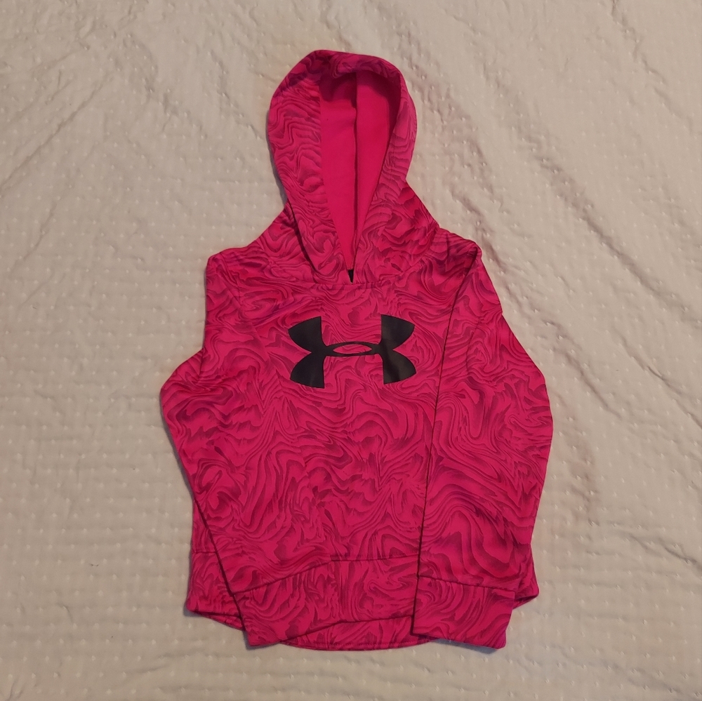 Under Armor Shirt Size 4 Girl Pink Swirl Hoodie HAS GRAY MARKS Pullover Top - Picture 3 of 16
